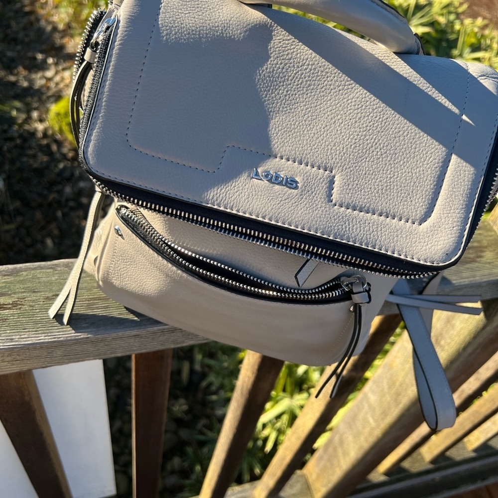 Lodis Light Gray/Cream Leather Backpack - Picture 2 of 11